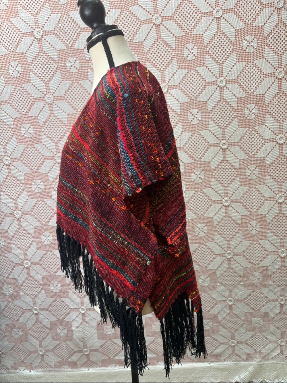 Handcrafted boho woven poncho wrap - Picture 4 of 7